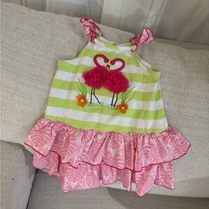 Ricrac & Ruffles Striped Flamingo Dress with Ruffle Skirt